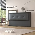 Modern Bedroom Interior With Black Leather Headboard Decorative Art And Window 3d model