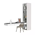 Modern Minimalist White Desk With Bookshelf Vase Phone Magazine And Chair
