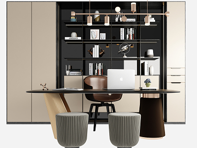 Modern desk and chair desk and chair bookcase combination model