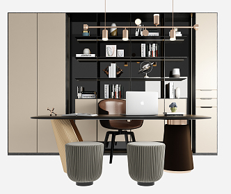 Modern desk and chair desk and chair bookcase combination 3d model