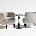 Modern Light Gray Armchairs And Round Table Set With Black Legs For Living Room