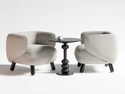 Modern Light Gray Armchairs And Round Table Set With Black Legs For Living Room 3d model