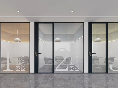 Sleek Modern Meeting Room Interior With Ceiling Air Conditioner Grilles And Glass Doors 3d model