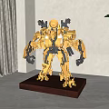 Decorative Yellow Robot Model With Metal Parts On Wooden Display Base