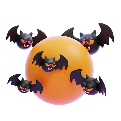 Halloween Themed Decorative Ornament Set With Black Bats And Orange Sphere 3d model Halloween Themed Decorative Ornament Set With Black Bats And Orange Sphere 3d model
