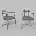 Modern Dining Chairs With Vertical Slat Back Metal Frame And Gray Upholstered Seat