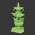 Traditional Multi tiered Pagoda Ornament Set With Carved Details And Bells On Hexagonal Base