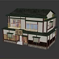 Cartoon Scenery of Traditional Japanese Dojo Building with Two Story Structure Tiled Roof and Wooden Details