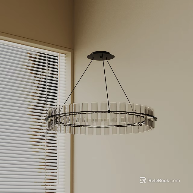 Modern Circular Chandelier With Glass Tubes Design Hang From Ceiling In Room With Window Blinds 3d model 