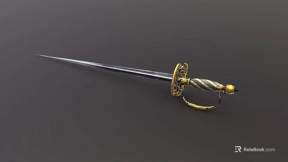 Ornate Antique Sword With Decorative Golden Hilt And Twisted Metal Blade Design 3d model 