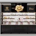 Retail Cosmetics Display Counter With Luxury Brands And Golden Rose Decoration