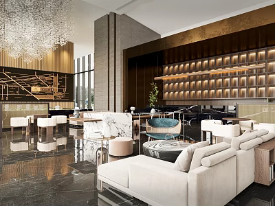 Luxurious Sales Office Interior With Modern Furniture Chandelier And Marble Accents 3d model