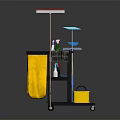 Functional Cleaning Cart With Mop Yellow Bucket Cleaning Supplies And Warning Sign