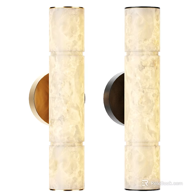 Modern Cream Marble Texture Wall Lamps With Wooden And Black Bases For Home Decor 3d model 