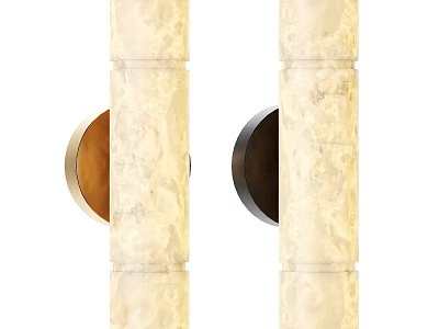Modern Cream Marble Texture Wall Lamps With Wooden And Black Bases For Home Decor 3d model