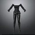 Black Corset Style Outfit With Long Sleeves Tight Pants And Boots