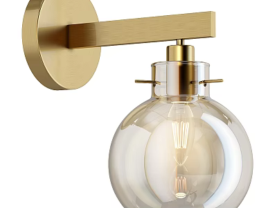 Modern Minimalist Wall Lamp With Brass Finish And Transparent Spherical Glass Shade 3d model