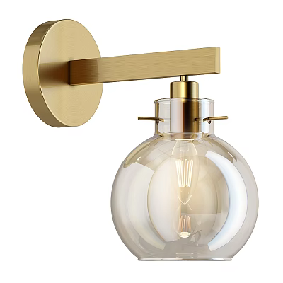 Modern Minimalist Wall Lamp With Brass Finish And Transparent Spherical Glass Shade 3d model