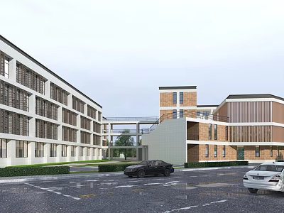 Modern School Building Complex With Connecting Bridge 3d model
