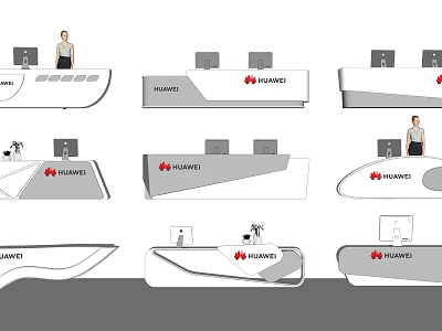 Multiple Huawei Logo Reception Desk Designs With Computer Monitors And Modern Style 3d model