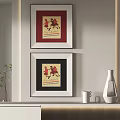 Two Abstract Paintings With Red Figures In Different Frames On Wall Interior Decor 3d model