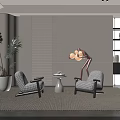 Casual Sofa Set Featuring Plaid Chairs Small Coffee Table and Green Plant in Modern Interior