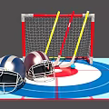 Interactive Zone With Hockey Net Goal Posts Blue Ice Rink And Football Helmets
