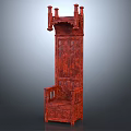 Traditional Red Wooden Furniture With Intricate Carvings Decorative Top And Detailed Patterns