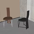 Two Brown And Gray Dining Chairs With Wooden Seats And Metal Legs In Modern Interior