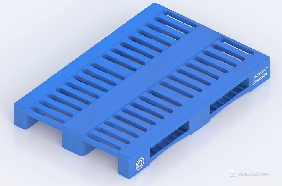 Blue Plastic Pallet For Industrial Equipment With Grid Surface And Bottom Support 3d model 