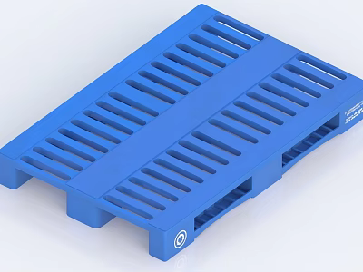 Blue Plastic Pallet For Industrial Equipment With Grid Surface And Bottom Support 3d model