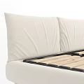 Modern Double Bed Frame With Beige Upholstered Headboard And Wooden Slats
