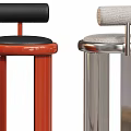 Modern Bar Stools with Metal Legs Silver and Red Color Padded Seats and Backrests