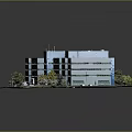 Modern Office Building Model Featuring Glass Facade Green Lawns Parking Lot And Entrance