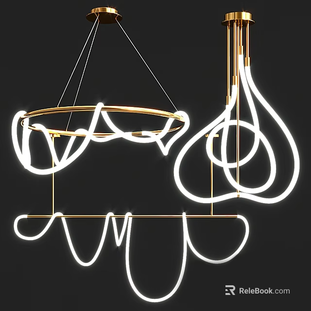 Elegant Modern Pendant Light With Gold Frame And Curved White LED Design For Interior Decor 3d model 
