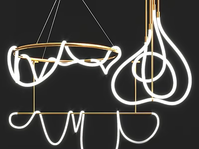 Elegant Modern Pendant Light With Gold Frame And Curved White LED Design For Interior Decor 3d model