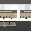 Modern Public Service Hall With Reception Counter And Comfortable Seats 3d model
