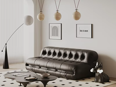 Modern Leather Sectional Sofa In Living Room With Floor Lamp Framed Art Coffee Table 3d model