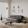 Modern Leather Sectional Sofa In Living Room With Floor Lamp Framed Art Coffee Table