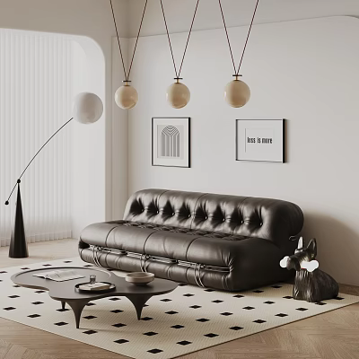 Modern Leather Sectional Sofa In Living Room With Floor Lamp Framed Art Coffee Table 3d model