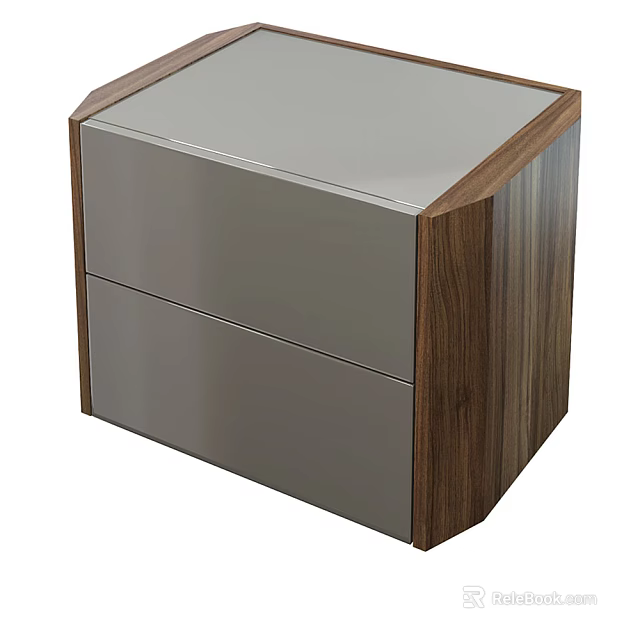 Elegant Modern Bedside Table With Two Smooth Drawers And Wooden Side Panels 3d model