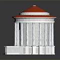 Cartoon Scenic Dome Building With Red Roof White Columns And Brown Door Steps