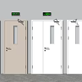 Fire Rated Exit Doors Beige White With Glass Panels Green Exit Signs 2.5h