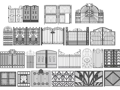 Stylish Entrance Gates Collection With Ornate Patterns And Wrought Iron Details 3d model