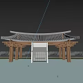 Traditional Chinese Pavilion With Wooden Frame Curved Roof Over Reflective Water Under Blue Sky