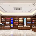 Tobacco and Liquor Store Interior With Wooden Shelves Product Displays and Cash Counter