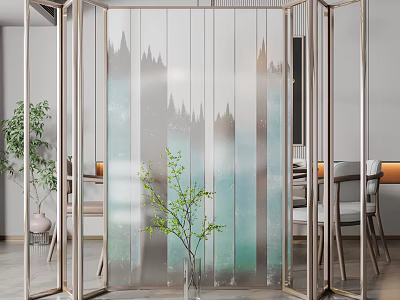 Modern Interior Decorative Glass Screen With Gradient Blue Green Mountain Pattern 3d model