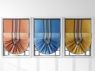 Vibrant Roman Shades in Orange Blue Yellow with Classic Pleated Design for Home Windows 3d model