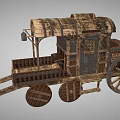 Vintage Wooden Horse-Drawn Carriage With Canopy Large Wheels And Classic Railing Design