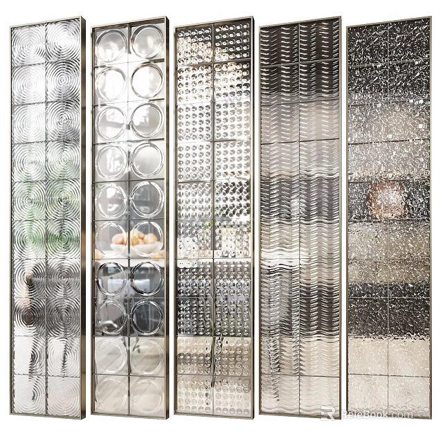 Textured Glass Room Dividers With Various Patterns For Interior Space Separation 3d model